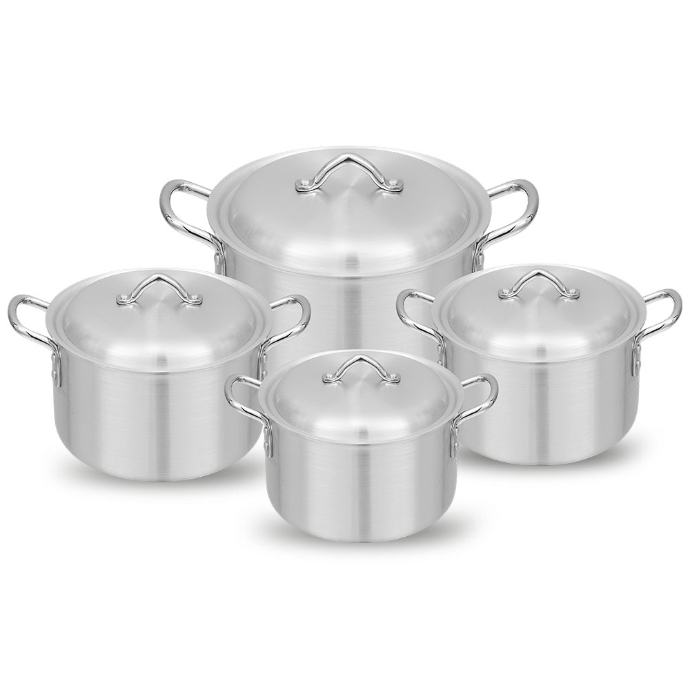 Chef Aluminum Stock Pot with Lid, Silver Saucepot - Aluminum Cooking Pot  Set 3 Pcs - Majestic Chef