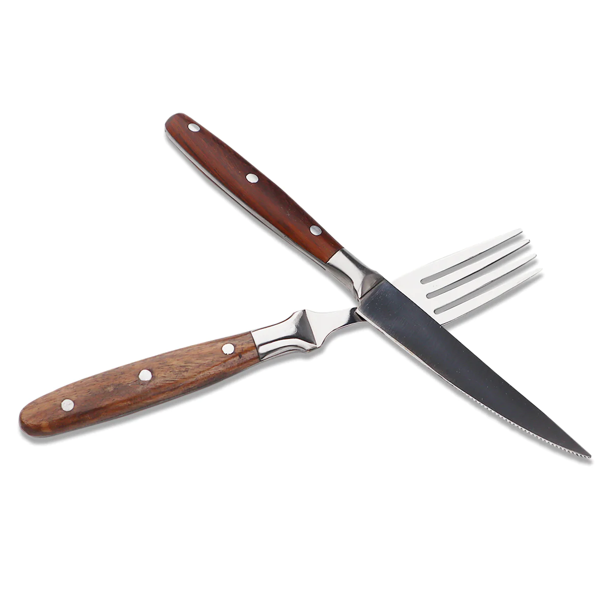 Chef Supreme Quality Steak Fork And Knife with Serrated Blade Wooden Handle